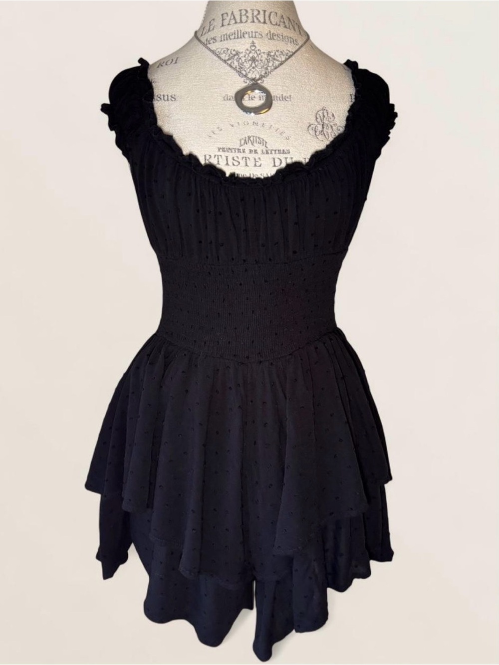 Princess Polly Black Ruffled Romper with Smocked Waist